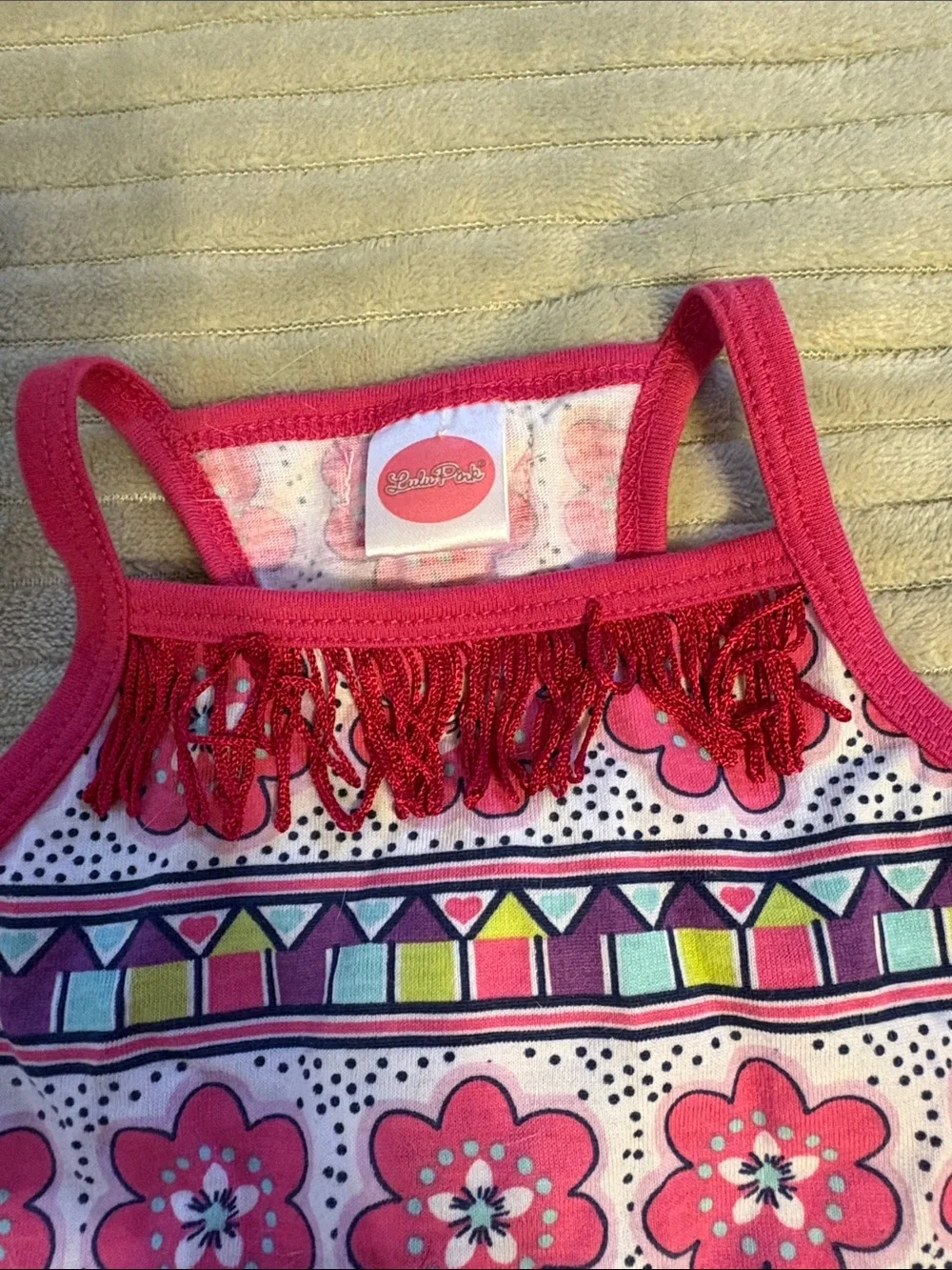 Pink Floral Fringe Denim-Style Dog Dress